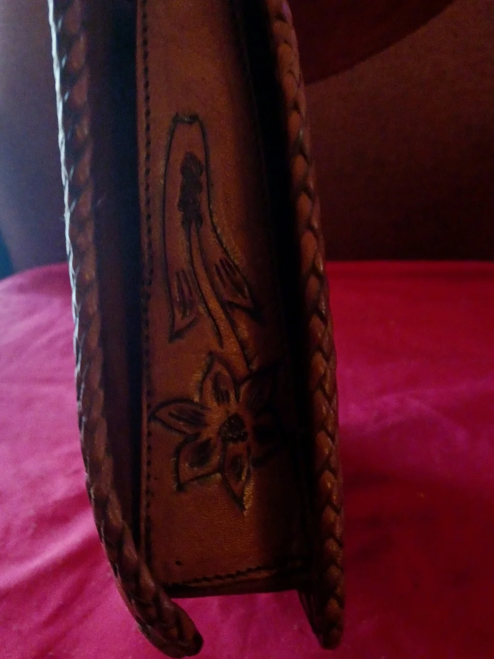 Hand-Tooled Brown Leather Clutch Purse